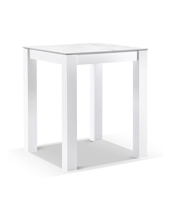 Hugo Ceramic Square Aluminium Bar Table White With 4 Rope Stools & Grey w/Textured Olefin Cushions image 2