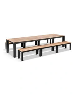 Balmoral 3.55m Outdoor Teak Top Aluminium Table Charcoal With Bench Seats