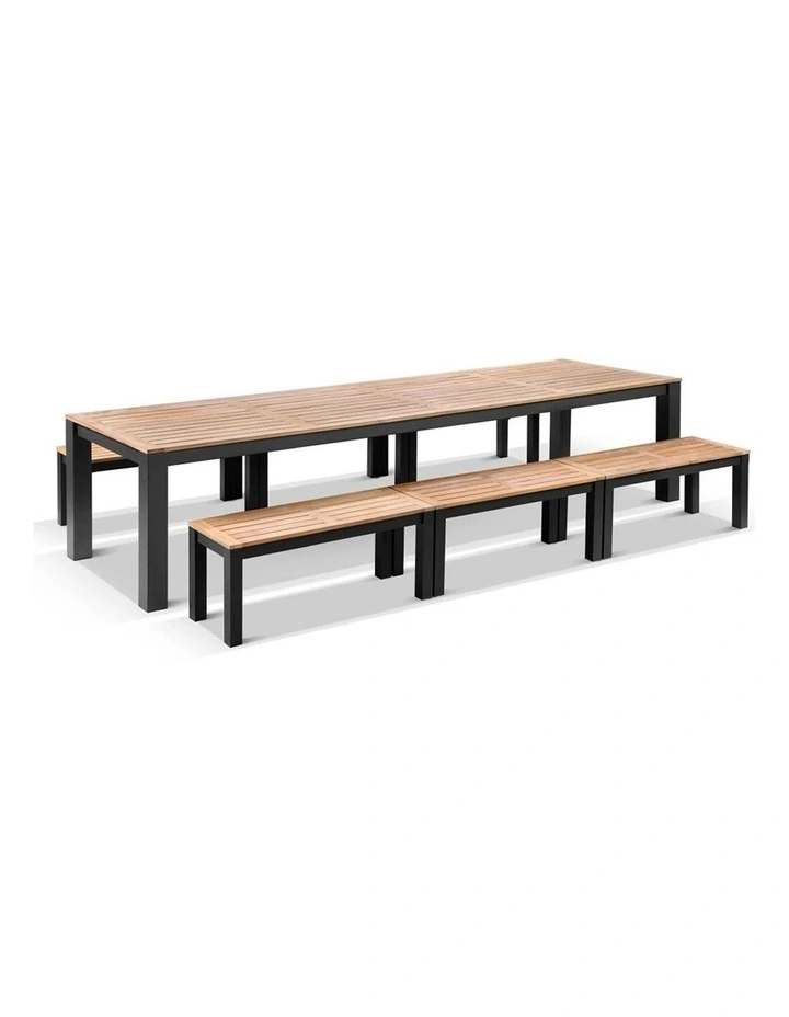 Balmoral 3.55m Outdoor Teak Top Aluminium Table Charcoal With Bench Seats image 1