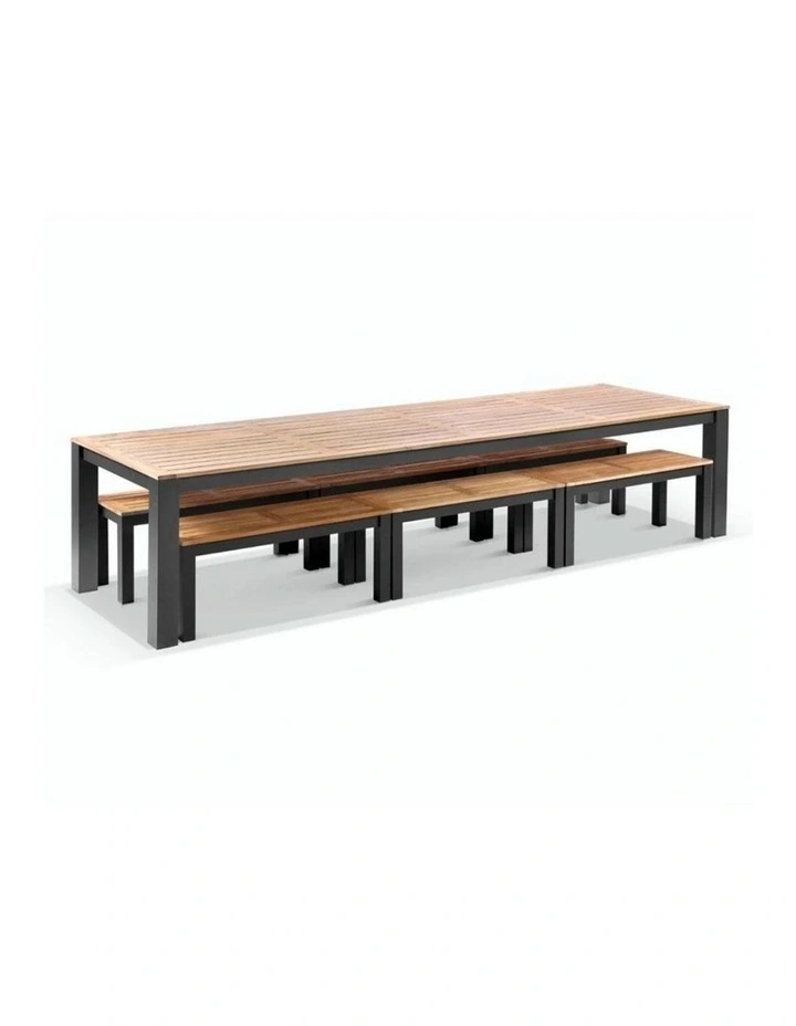 Balmoral 3.55m Outdoor Teak Top Aluminium Table Charcoal With Bench Seats image 2