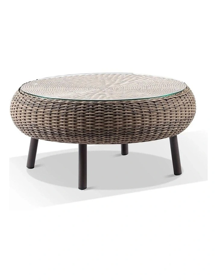 Plantation Hamptons Outdoor Round Wicker Coffee Table Brushed Wheat image 1