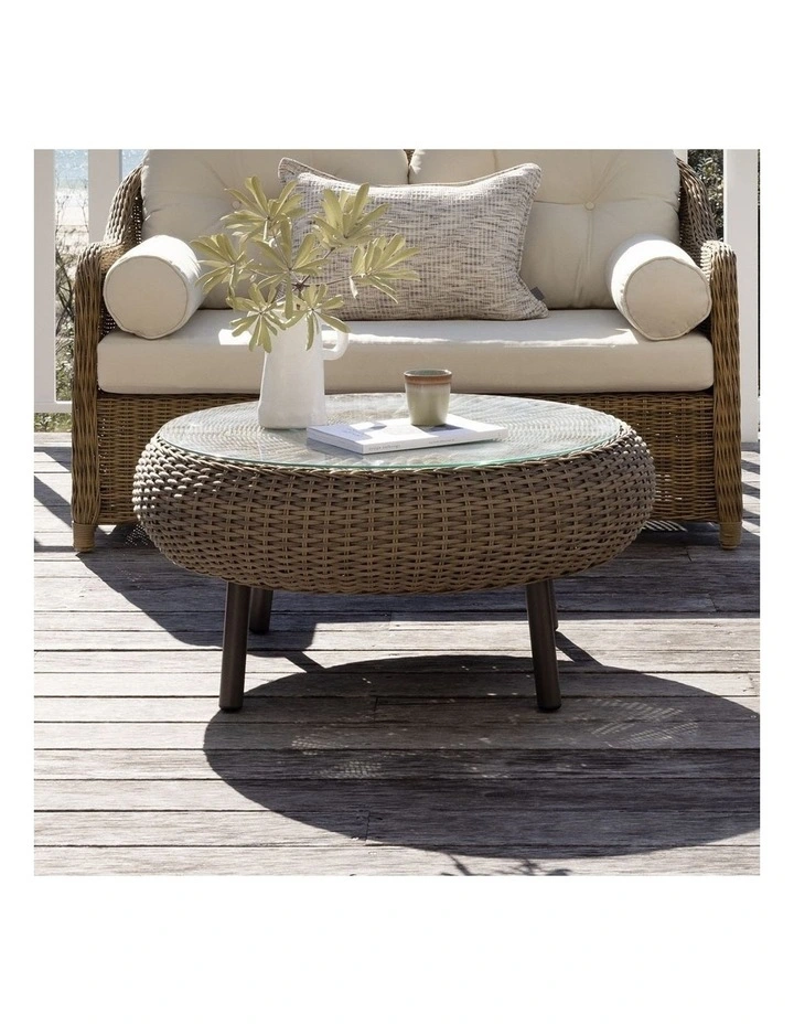 Plantation Hamptons Outdoor Round Wicker Coffee Table Brushed Wheat image 3