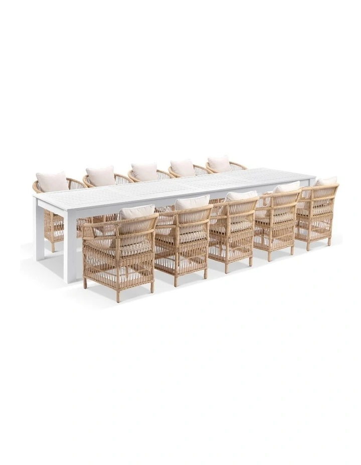 Santorini 3.55m Outdoor Aluminium Dining Table White With 12 Chairs & Wheat/Cream Cushions image 2