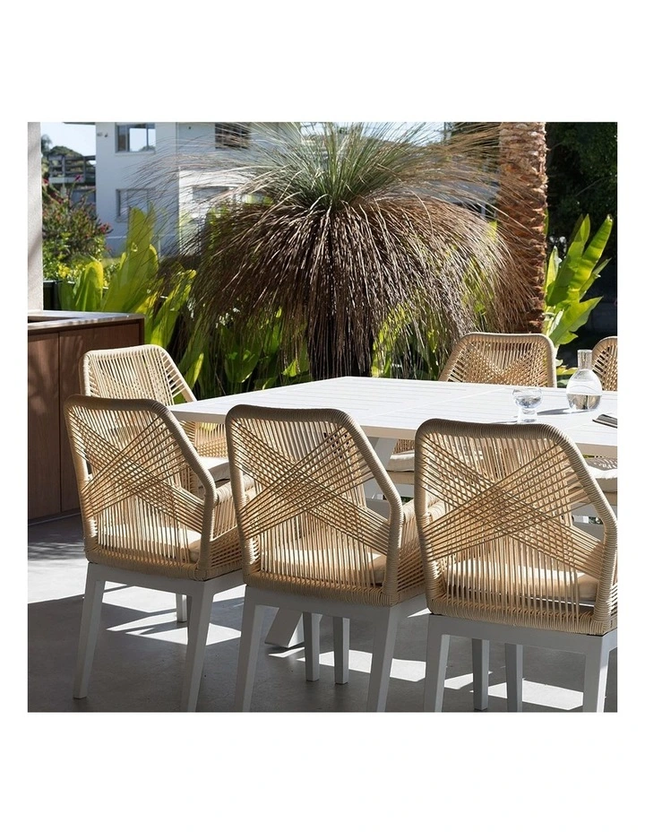 Tahitian 3m Aluminium Dining Table White With 10 Hugo Chairs & Cream Rope/Cream Cushions image 6