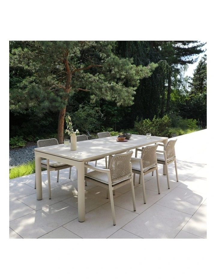 Sienna Outdoor Aluminium and Ceramic Dining Table with Rope Chairs Setting image 7