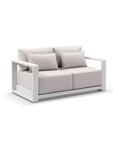 Whitehaven 2 Seater Outdoor Aluminium Lounge White & Sandstone Olefin Cushions