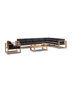 Santorini Package C Outdoor Aluminium Corner Lounge Teak Look & Denim Grey Cushions