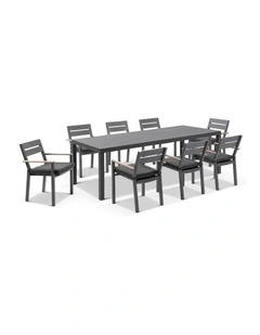 Tuscany Ceramic 8 Rectangle Seat With Capri Chairs with Teak Arm Rests