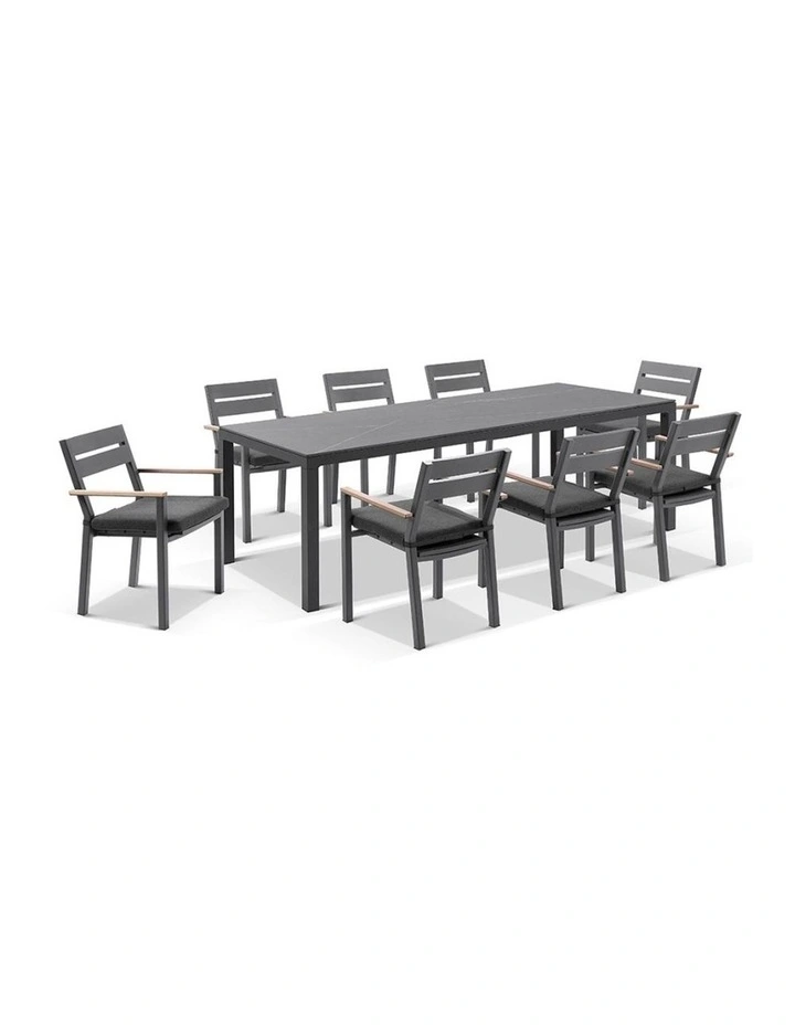 Tuscany Ceramic 8 Rectangle Seat With Capri Chairs with Teak Arm Rests image 1