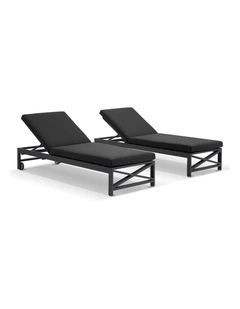Kansas Outdoor Aluminium Sun Lounge Set on Wheels Charcoal & Denim Grey Cushions