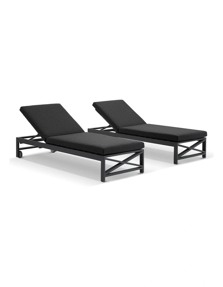 Kansas Outdoor Aluminium Sun Lounge Set on Wheels Charcoal & Denim Grey Cushions image 1