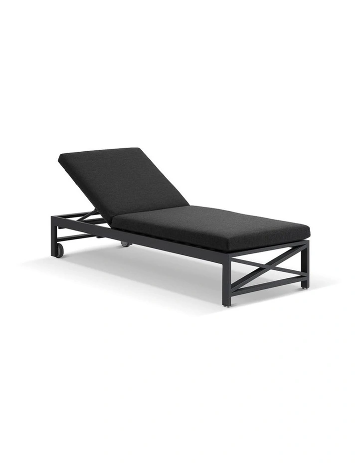 Kansas Outdoor Aluminium Sun Lounge Set on Wheels Charcoal & Denim Grey Cushions image 2