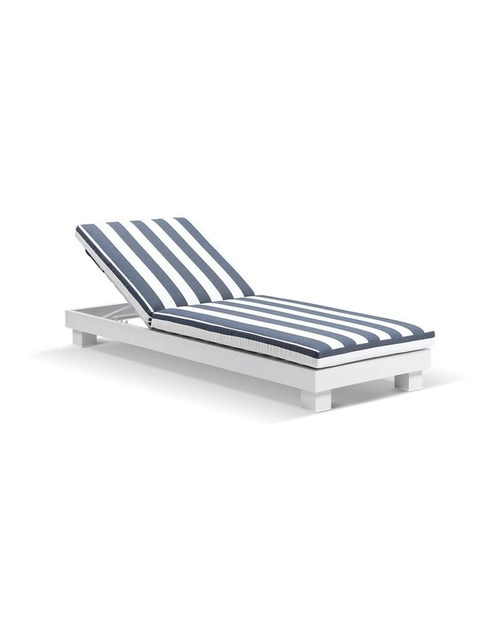 Santorini Aluminium Outdoor Sun Lounge White & Navy Stripe Cushions image 1