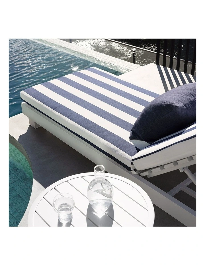 Santorini Aluminium Outdoor Sun Lounge White & Navy Stripe Cushions image 4