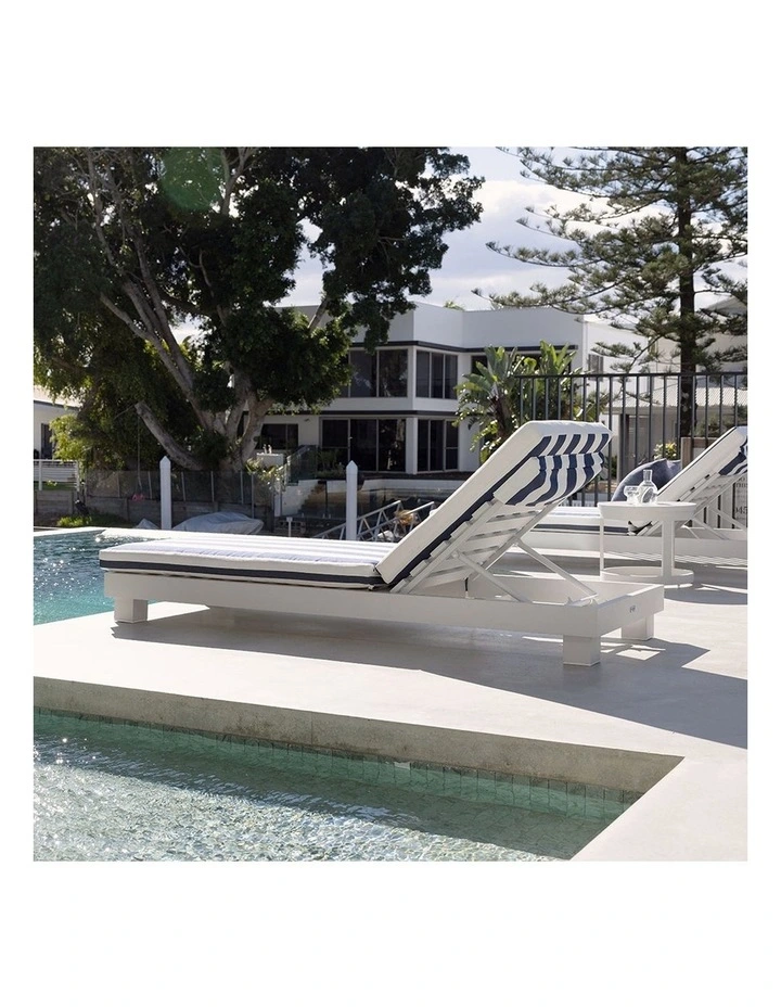 Santorini Aluminium Outdoor Sun Lounge White & Navy Stripe Cushions image 5