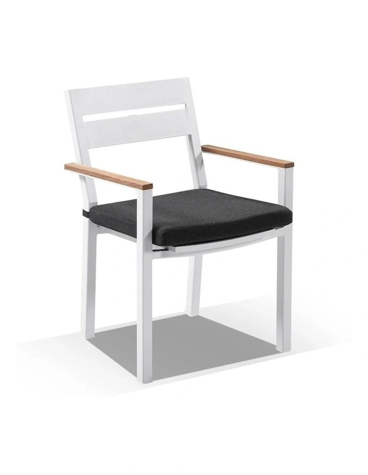 Tuscany 8 Seater Table White With Capri chairs with Teak Arm Rests & Denim Grey Cushions image 2