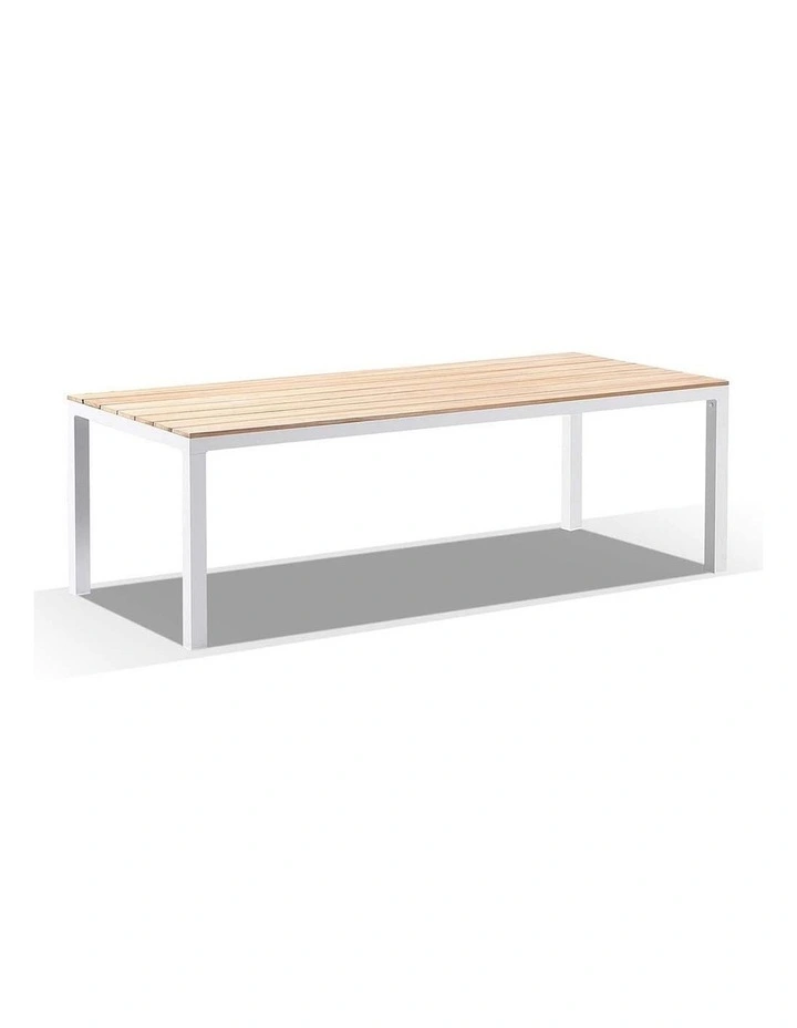 Tuscany 8 Seater Table White With Capri chairs with Teak Arm Rests & Denim Grey Cushions image 3