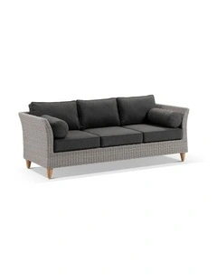 Carolina 3 Seater Outdoor Wicker Lounge Brushed Grey & Denim Cushions