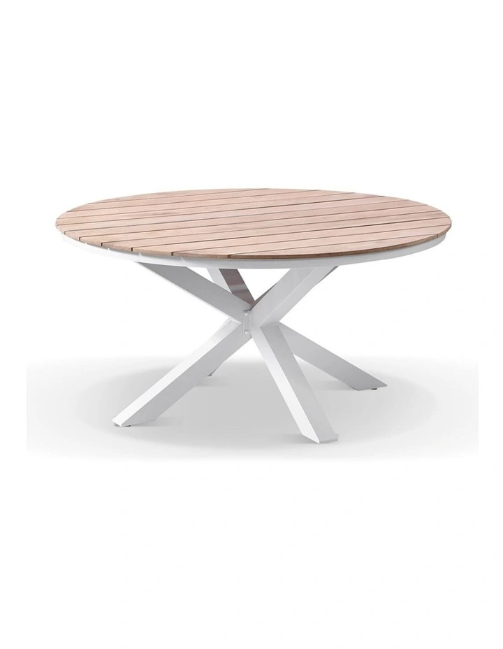 Tuscany 1.5m Aluminium and Teak Dining Table White With 6 Kansas Chairs & Heather Beige Cushions image 2