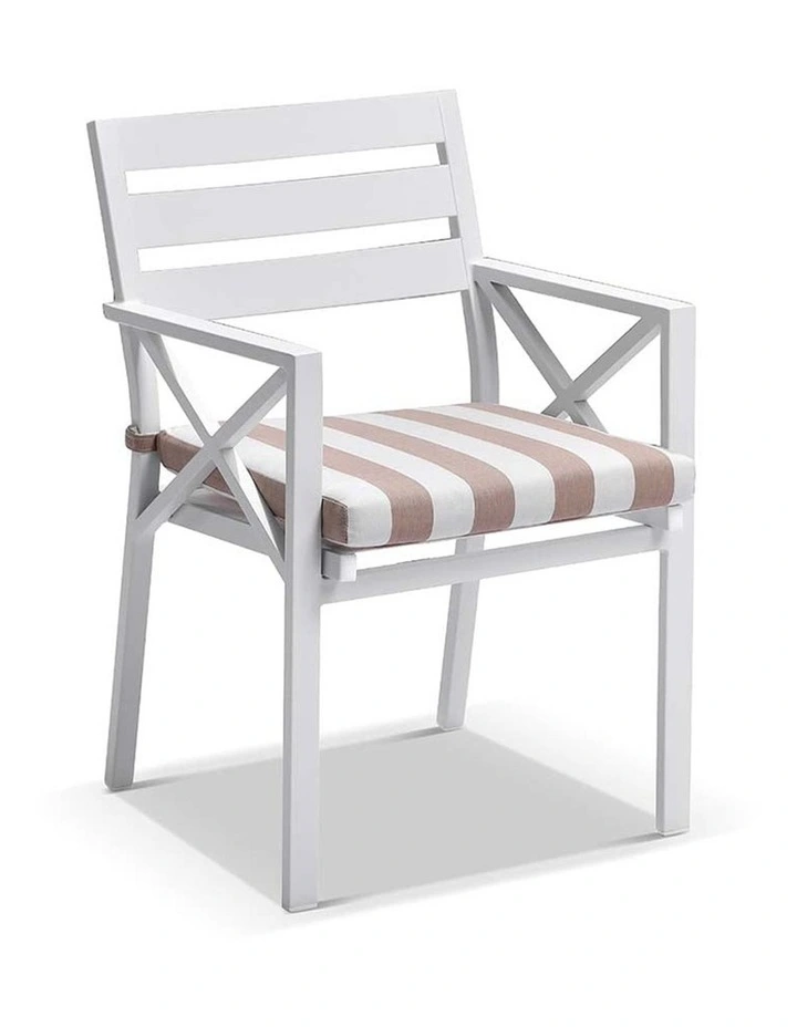 Tuscany 1.5m Aluminium and Teak Dining Table White With 6 Kansas Chairs & Heather Beige Cushions image 3