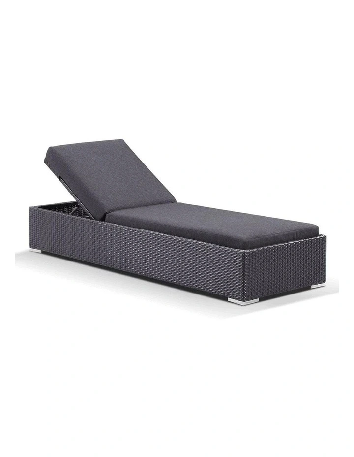 Breeze Outdoor Wicker Adjustable Single Sun Lounge Charcoal & Denim Grey Cushions image 1