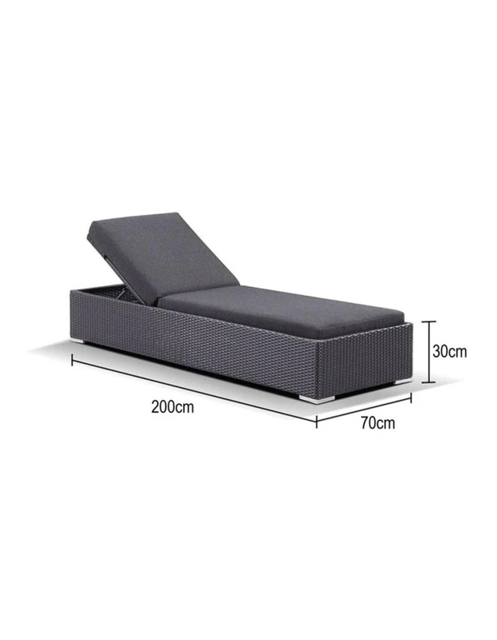 Breeze Outdoor Wicker Adjustable Single Sun Lounge Charcoal & Denim Grey Cushions image 3