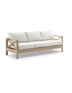 Kansas 3 seater Outdoor Aluminium Lounge Light Oak & Olefin White Cushions