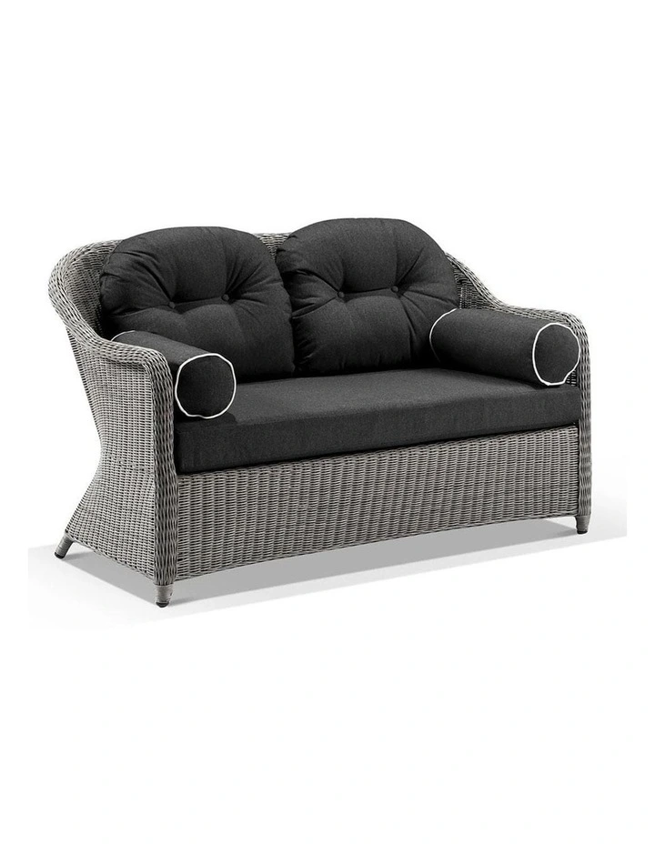 Plantation Outdoor Wicker Lounge Suite Brushed Grey With Coffee Table & Denim Cushions image 2