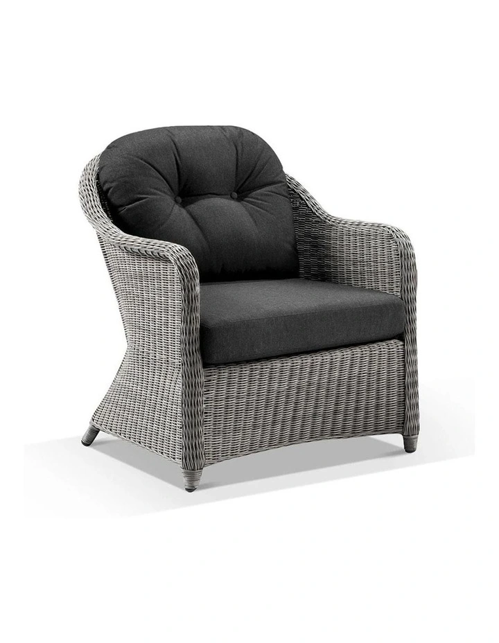 Plantation Outdoor Wicker Lounge Suite Brushed Grey With Coffee Table & Denim Cushions image 3