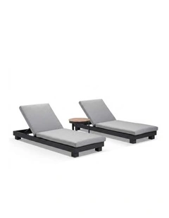 Santorini Aluminium Sun Lounge Set Charcoal With Round Table & Textured Olefin Grey Cushions