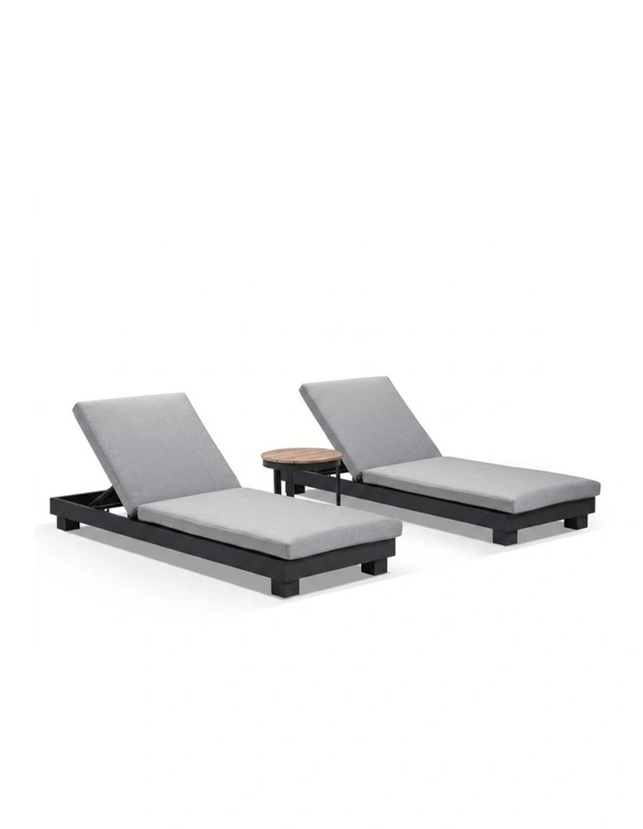Santorini Aluminium Sun Lounge Set Charcoal With Round Table & Textured Olefin Grey Cushions image 1