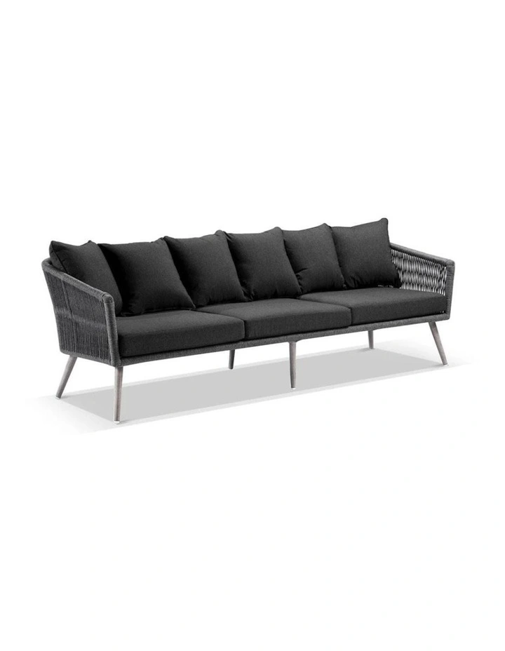 Herman Outdoor 3 Seater Rope & Aluminium Lounge Carbon Grey Denim Cushions image 1