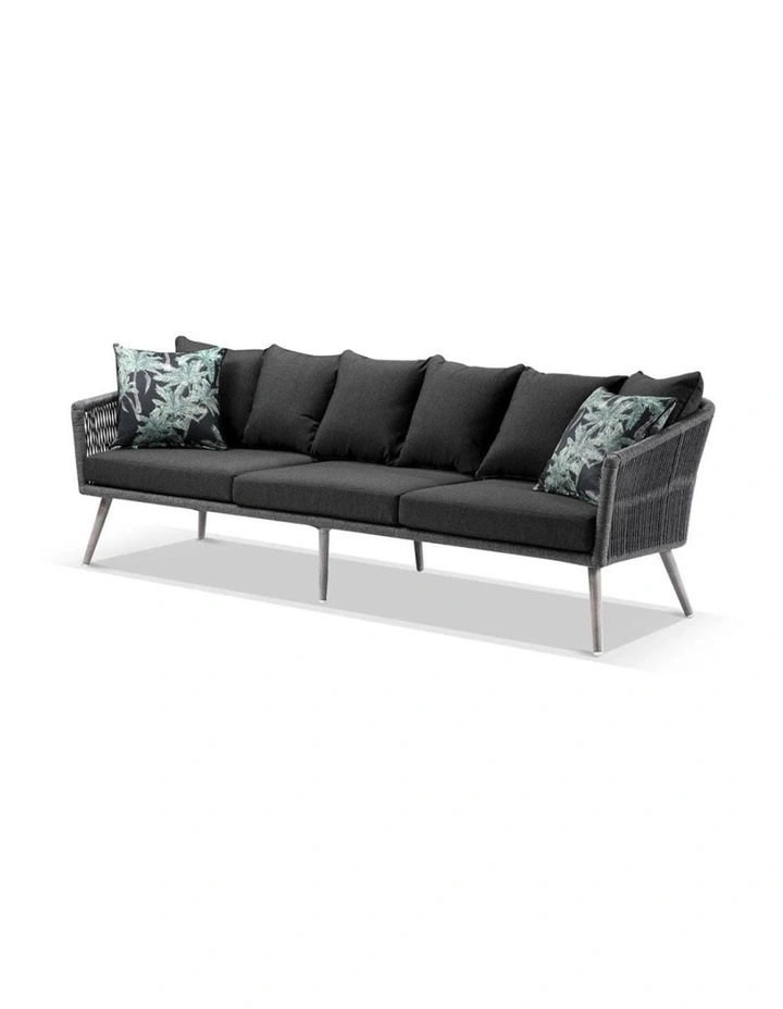 Herman Outdoor 3 Seater Rope & Aluminium Lounge Carbon Grey Denim Cushions image 2
