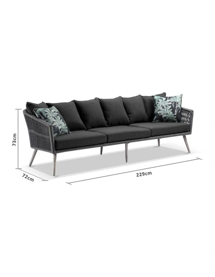 Herman Outdoor 3 Seater Rope & Aluminium Lounge Carbon Grey Denim Cushions image 3