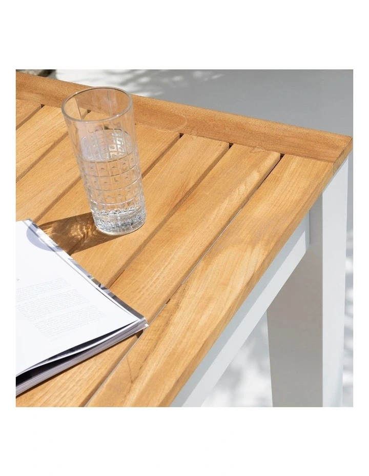 Balmoral Outdoor 1.5m rectangle Teak Top Aluminium Bar Table White image 3