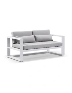 Santorini 2 Seater Outdoor Aluminium Lounge White & Textured Grey Cushions
