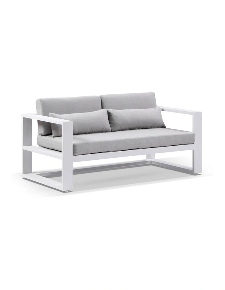 Santorini 2 Seater Outdoor Aluminium Lounge White & Textured Grey Cushions image 1