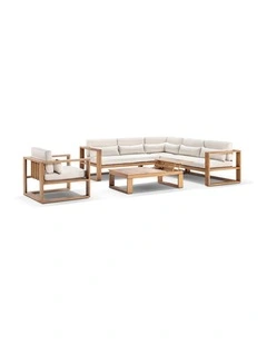Santorini Package B Outdoor Aluminium Corner Lounge Teak Look & Cream Cushions