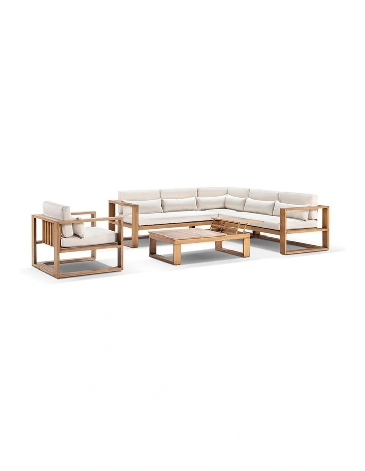 Santorini Package B Outdoor Aluminium Corner Lounge Teak Look & Cream Cushions image 1
