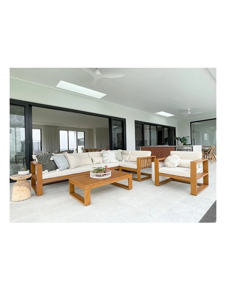 Santorini Package B Outdoor Aluminium Corner Lounge Teak Look & Cream Cushions image 3