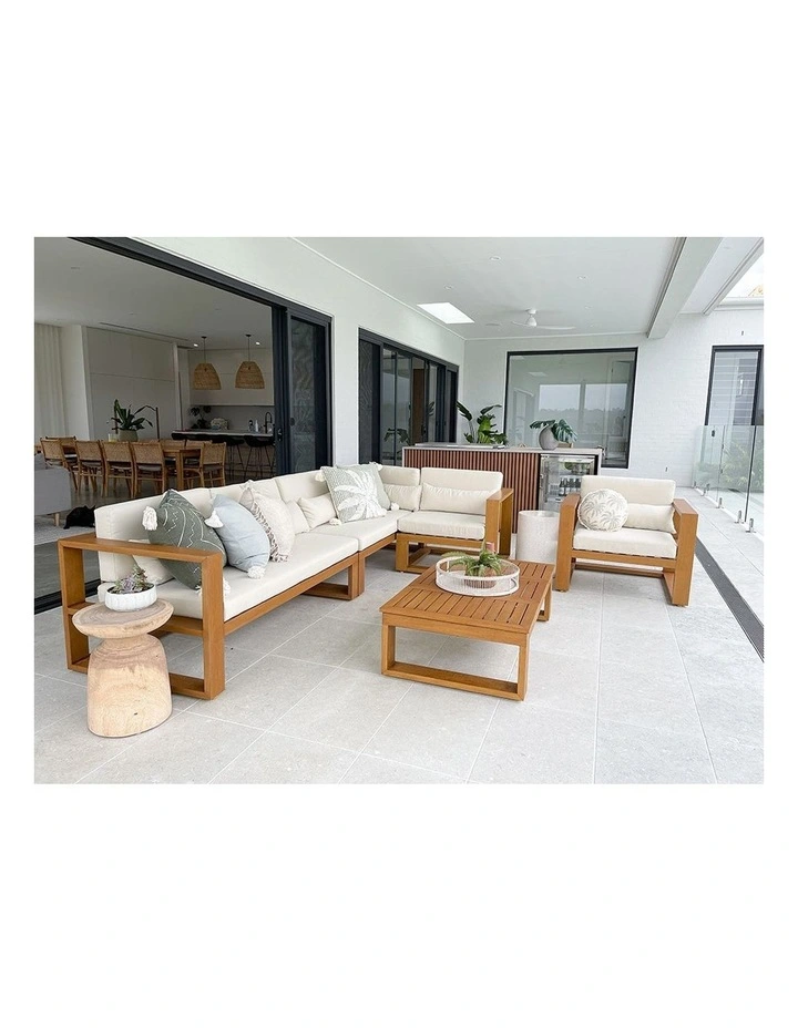 Santorini Package B Outdoor Aluminium Corner Lounge Teak Look & Cream Cushions image 4