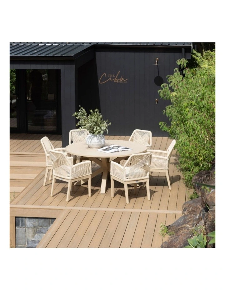 Houston Outdoor 1.5m Aluminium Dining Setting White With 6 Hugo Chairs & Cream Rope/Cream Cushions image 3