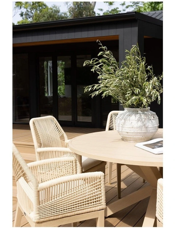 Houston Outdoor 1.5m Aluminium Dining Setting White With 6 Hugo Chairs & Cream Rope/Cream Cushions image 4