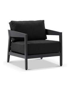 Bronte 1 Seater Outdoor Aluminium Lounge Charcoal & Denim Grey Cushions