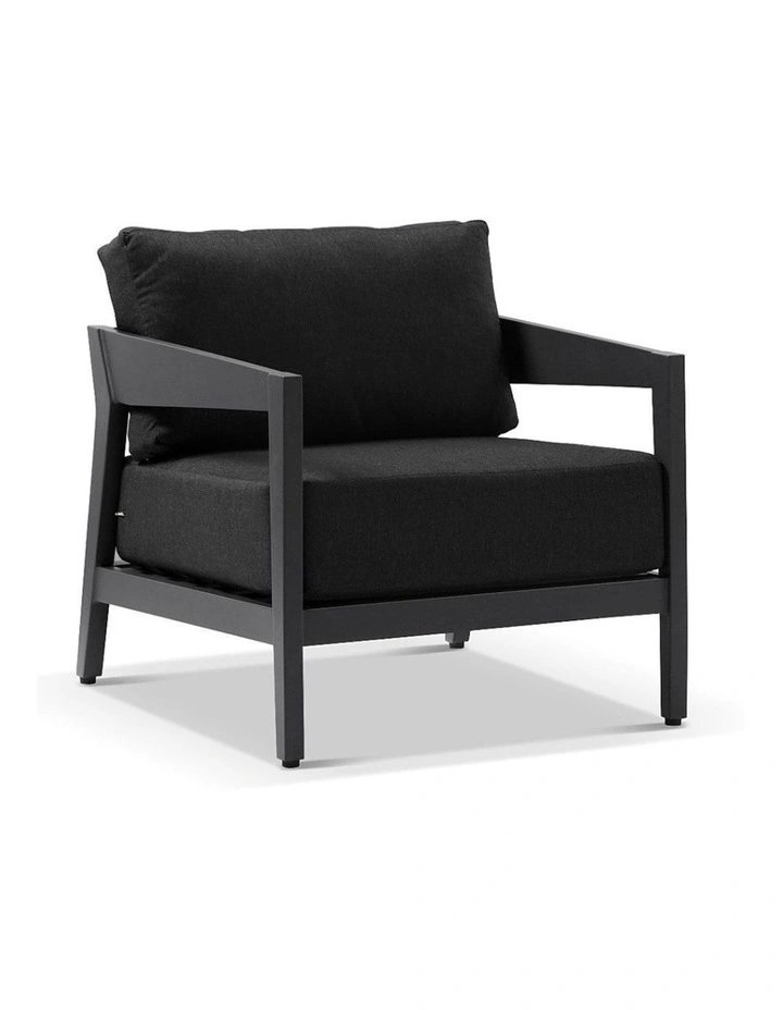 Bronte 1 Seater Outdoor Aluminium Lounge Charcoal & Denim Grey Cushions image 1