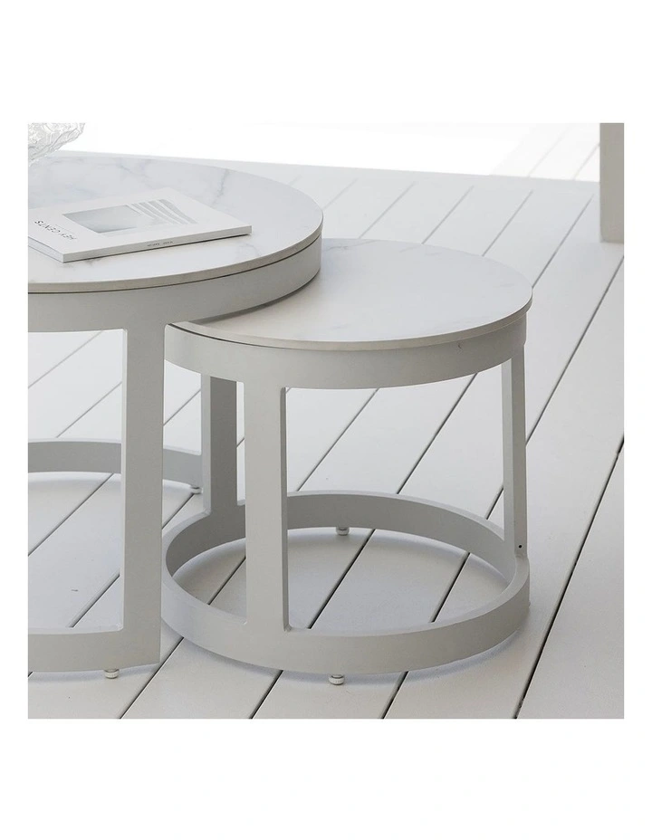 Hugo Outdoor Round Ceramic and Aluminium Side Table White image 2