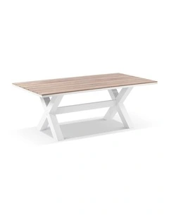 Kansas 2m Outdoor Teak Timber and Aluminium Rectangle Dining Table White
