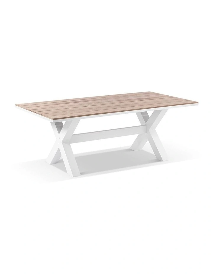 Kansas 2m Outdoor Teak Timber and Aluminium Rectangle Dining Table White image 1