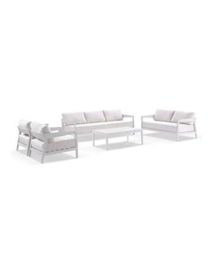 Bronte 3 2 1 1 Outdoor Aluminium Lounge Setting White With Coffee Table & Sunbrella Canvas Cushions