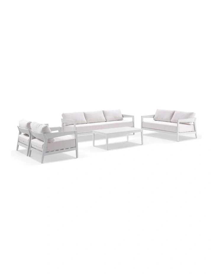 Bronte 3 2 1 1 Outdoor Aluminium Lounge Setting White With Coffee Table & Sunbrella Canvas Cushions image 1